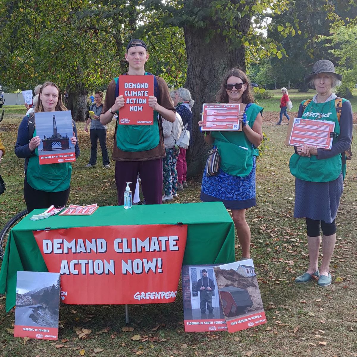 Greenpeace environmental activists collect messages of hopes for a greener future in Southampton